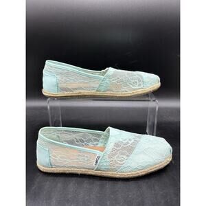 Toms Alpargatas Shoes Blue Lace Flats Slip On Loafer 381115 Womens Size 7.5